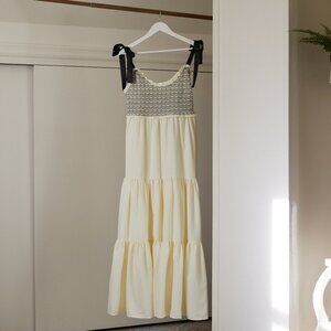 Solid Tiered Maxi Dress | Cream w/ Black Detail {Beach, Spring Break} NWOT